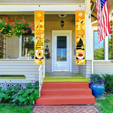 Welcome Bee Summer Gnome Porch Banner Decor Front Door Sign Seasonal Bee party supplies for Front Porch Door Decoration 12 x 71 inch Welcome Bee Summer Gnome Porch Banner Decor Front Door Sign Seasonal Bee party supplies for Front Porch Door Decoration 12 x 71 inch